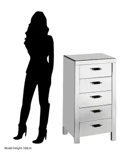 Interiors by Premier 5 Drawers Mirrored Chest, Modern chest of drawers, Spacious Storage Chest For Living Room, Drawer Chest