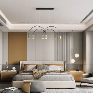 Garwarm Dimmable LED Black Gold Pendant Light with 6 Spotlights, Modern Geometric LED Chandelier Hanging Pendant Light