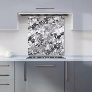 Silver And Black Quartz Effect Premium Glass Kitchen Splashback W600mm x H600mm