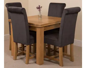 Richmond 90cm - 150cm Square Oak Extending Dining Table and 4 Chairs Dining Set with Washington Black Fabric Chairs