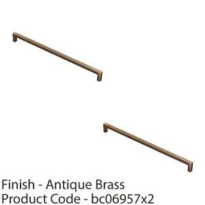 2 PACK - Square Block Pull Handle 330 x 10mm 320mm Fixing Centres Antique Brass