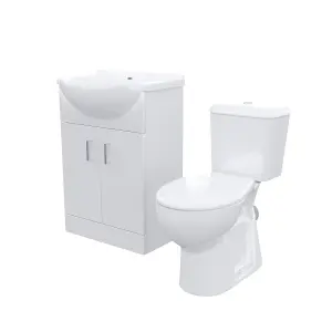 Nes Home 550mm Floorstanding Vanity Basin Unit & Close Coupled Toilet White