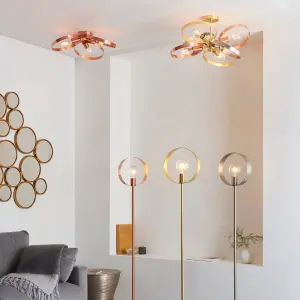 Loopa Satin Brushed Gold and Brushed Copper Contemporary Style 6 Light Semi Flush Ceiling Fitting