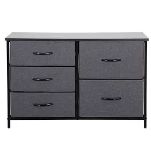 BLACK Chest Of Drawers With Metal Frame, 5 Large Deep Fabric Drawers Organiser Storage