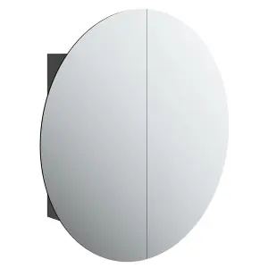 Berkfield Bathroom Cabinet with Round Mirror&LED Black 54x54x17.5 cm