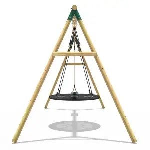 Rebo Wooden Garden Swing Set with Standard and Large Nest Swings - Meteorite Green