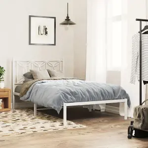 Berkfield Metal Bed Frame without Mattress with Headboard White 100x190cm