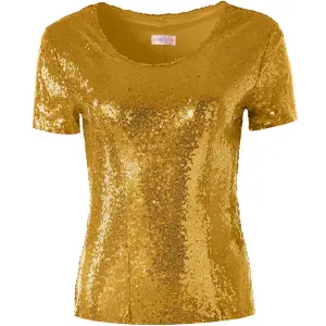 Short Sleeve Sequin Top - gold XL