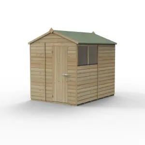 Forest Garden Beckwood Shiplap 8x6 ft Apex Natural timber Wooden Pressure treated Shed with floor & 2 windows - Assembly service included