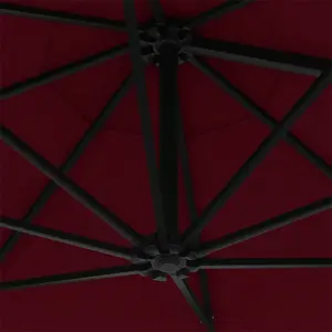 Berkfield Wall-mounted Parasol with LEDs and Metal Pole 300 cm Burgundy