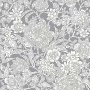 Crown Wallcoverings Wild Hedgerow Floral Trails Grey Washable Wallpaper M1188