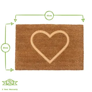 Nicola Spring - Coir Door Mats - 60 x 40cm - Embossed Heart (Set of 2)