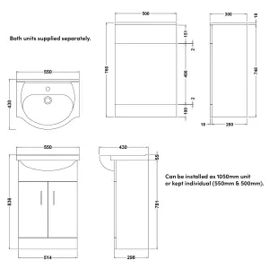 Bubly Bathrooms™ Furniture Set - Cloakroom Vanity Unit Basin Sink and 500mm Back to Wall Toilet WC with Cistern, Plate, Tap, Waste