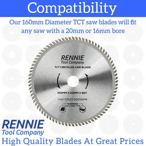 160mm x 80T TCT Circular Wood Saw Blade Fits Bosch, Makita, Black & Decker, Dewalt, Festool TS55 etc