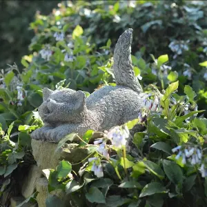 Stone Cast Tail Up Cat Sculpture