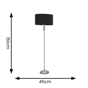 ValueLights Maggie Brushed Chrome Silver Candlestick Floor Lamp with Black Fabric Lamp Shade