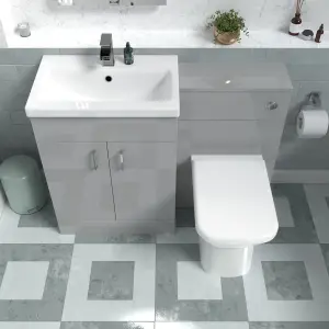 Nes Home 1100mm Freestanding Grey Basin Vanity Unit & Back To Wall Toilet