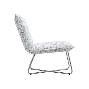 White Modern Linen Accent Chair with Metal Base