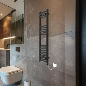 Rinse Bathrooms Electric Heated Towel Rail Curved Black Bathroom Towel Radiator 1200x400mm - 600W