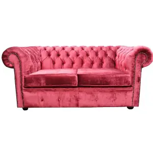 Chesterfield 2 Seater Sofa Settee Modena Pillarbox Red Velvet In Classic Style