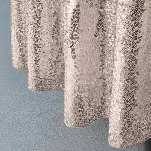 Neel Blue 120 Inch Round Sequin Tablecloth, Rose Gold