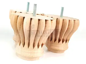 SET OF 4 REPLACEMENT FURNITURE BUN FEET RAW UNFINISHED TURNED WOODEN LEGS 110mm HIGH M8 (8mm)