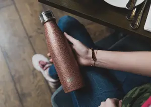 BUILT 500ml Double Walled Stainless Steel Water Bottle Rose Gold Glitter