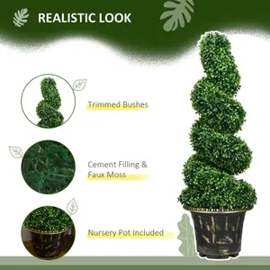 HOMCOM Set of 2 Potted Artificial Plants, Topiary Spiral Boxwood Trees, 90cm