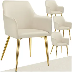 Dining Chair Avane - velvet look, padded armchair, high backrest and armrests - beige