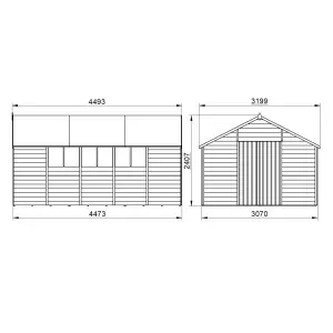 Forest Garden Overlap 10x15 ft Apex Wooden 2 door Shed with floor & 6 windows