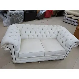 Chesterfield 2 Seater Sofa Settee Pimlico Oyster Real Fabric In Classic Style