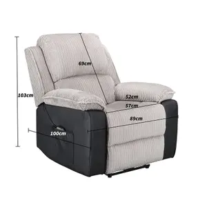 WestWood Fabric Leather Electric Recliner Single Sofa Reclining Armchair Foot Rest Light Grey