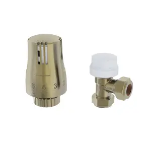 Right Radiators Angled Thermostatic TRV & Lockshield Radiator Valves 1/2"x15mm Brushed Brass One Pair