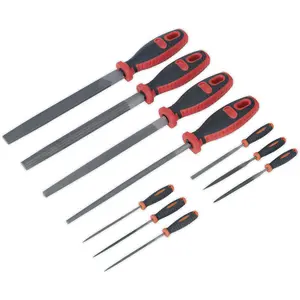 10 Piece Engineers & Needle File Set - Double Cut - Coarse - Soft Grip Handles