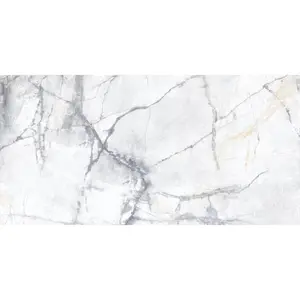 Kale Calcutta White & Gold Matt Marble effect Ceramic Indoor Wall & floor tile, Pack of 6, (L)600mm (W)300mm