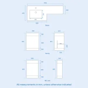 Nes Home 1100mm Left Hand Vanity Sink Basin Unit Back to Wall WC Toilet Bathroom Suite Debra