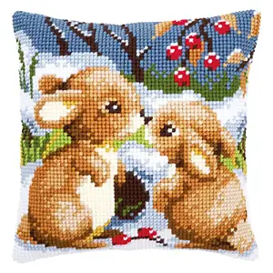 CUSHION SNOW RABBITS - Cross Stitch Kit: Cushion: Snow Rabbits - Vervaco