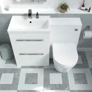 Nes Home 1100mm White Basin Vanity Cabinet, WC Unit & Back To Wall Toilet