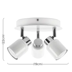 ValueLights Benton Modern Gloss White Polished Chrome IP44 Rated 3 Way Round Plate Bathroom Ceiling Spotlight