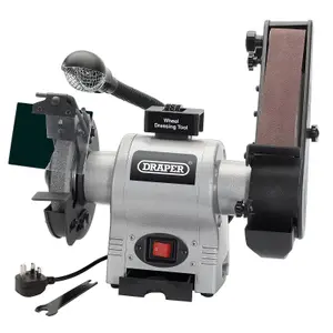 Draper Bench Grinder with Sanding Belt and Worklight, 150mm, 370W 05096