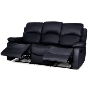 Black Bonded Leather Manual Recliner 3 Seater Sofa