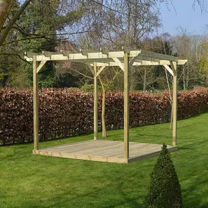 Garden Pergola and Decking Kit - Wood - L360 x W360 x H270 cm - Light Green