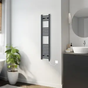 Rinse Bathrooms 600W Electric Heated Warming Towel Rail Bathroom Radiator Anthracite - 1200x300mm