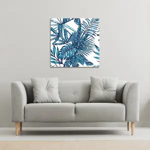 Snow tropical leaves (Canvas Print) / 77 x 77 x 4cm