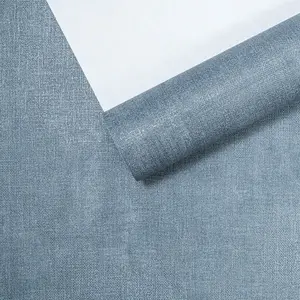 Plain Blue Textured Wallpaper Linen Suede Effect Slightly Imperfect Thick Vinyl