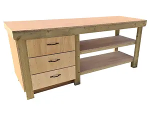 Wooden Eucalyptus top tool cabinet workbench with storage shelf (V.7)  (H-90cm, D-70cm, L-120cm) with double shelf