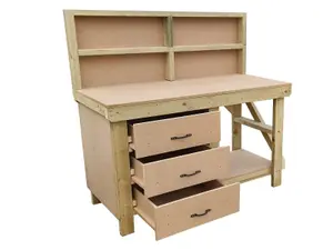 Wooden MDF top tool cabinet workbench with storage shelf (V.7) (H-90cm, D-70cm, L-180cm) with back panel