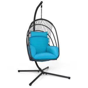 Costway Swing Hanging Egg Chair W/ Stand Hammock Chair W/ Soft Cushion Garden Patio Seat