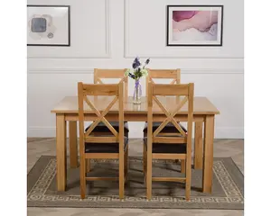 Oslo 150 x 90 cm Medium Oak Dining Table and 4 Chairs Dining Set with Berkeley Brown Leather Chairs