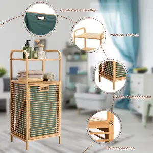 Costway Bamboo Bathroom Shelf Tilt-out Laundry Hamper Storage Organiser w/ Laundry Basket